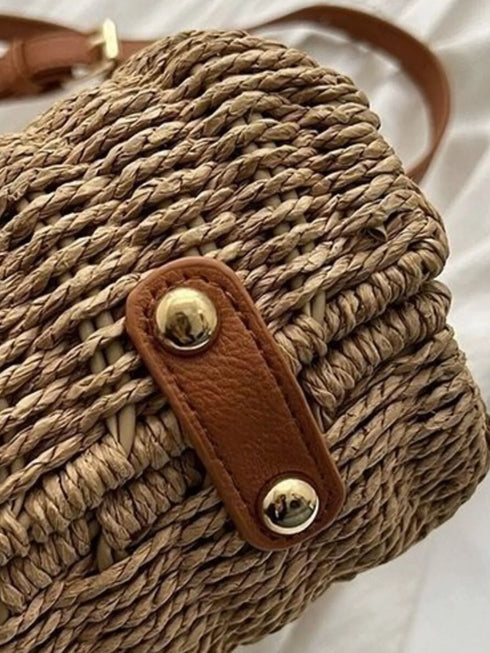 Straw Woven Adjustable Strap Crossbody Bag