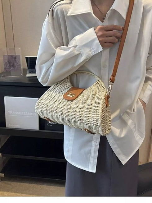 Straw Woven Adjustable Strap Crossbody Bag