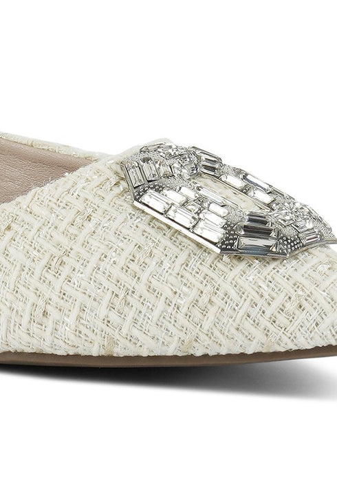 Aria Jewel Buckle Tweed Flats