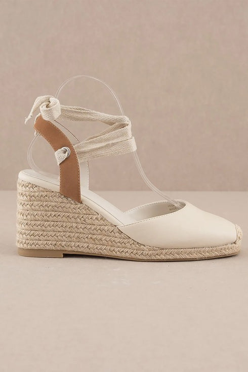 Take Me Places Vegan Leather Espadrille Lace Up Wedges