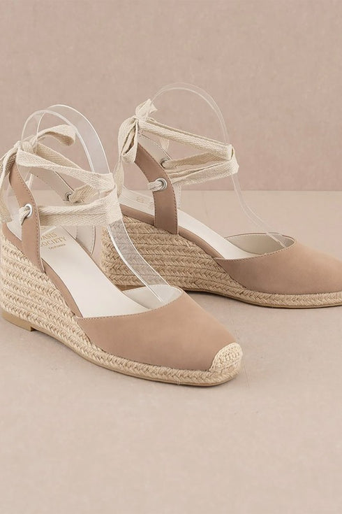 Take Me Places Vegan Leather Espadrille Lace Up Wedges