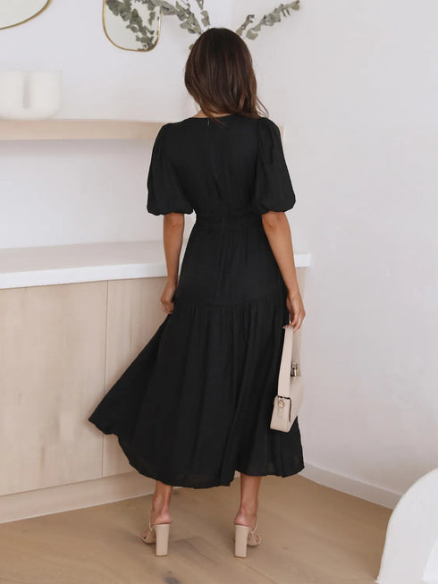 Tiered Surplice Half Sleeve Midi Dress