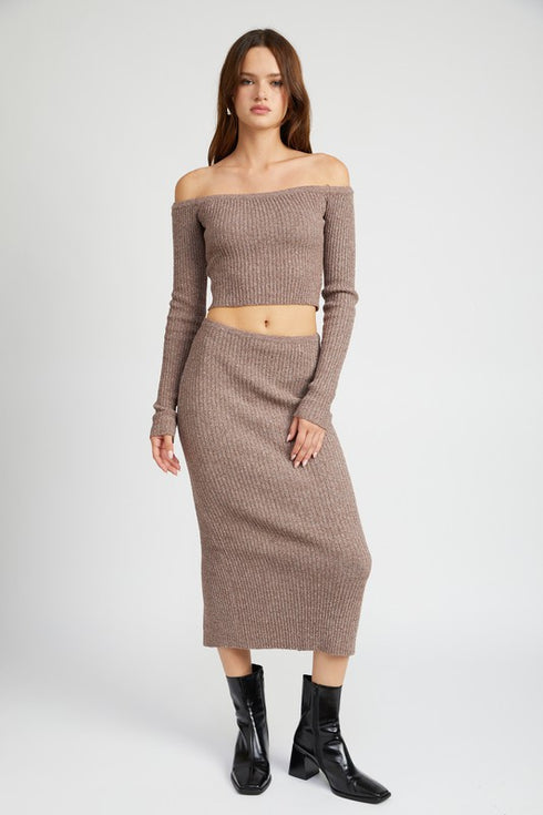 Off Shoulder Long Sleeve Knit Top