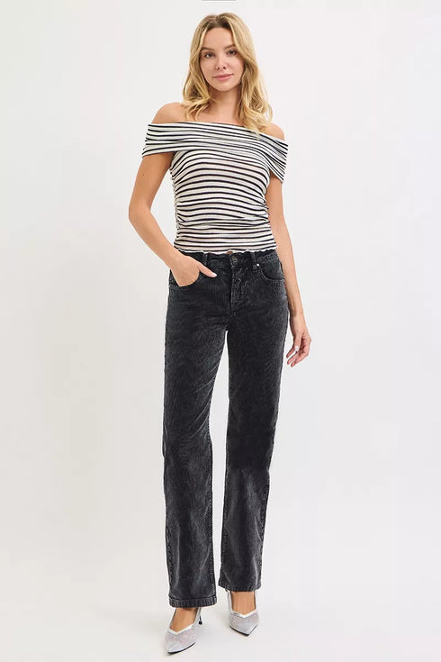 RISEN Tummy Control Mid Rise Straight Leg Corduroy Pants