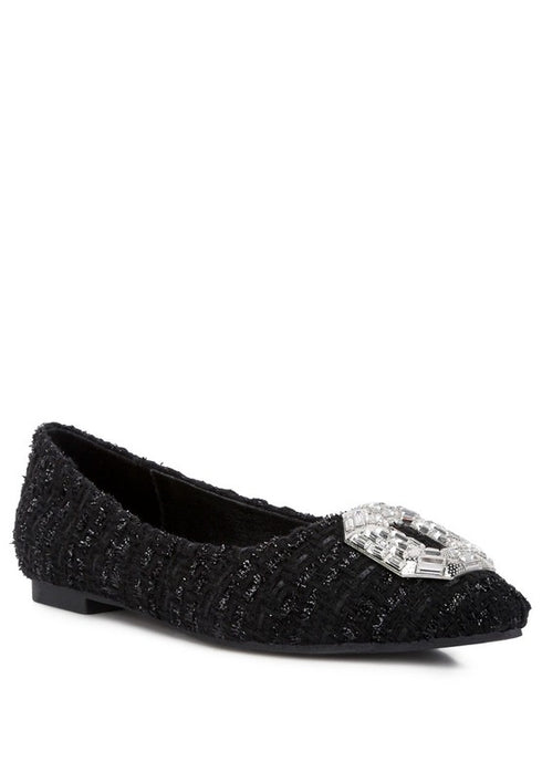 Aria Jewel Buckle Tweed Flats
