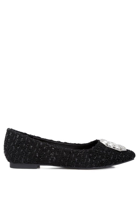 Aria Jewel Buckle Tweed Flats