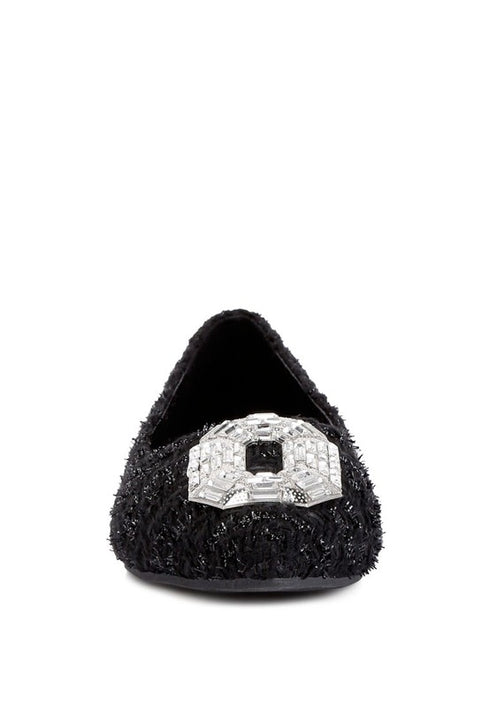 Aria Jewel Buckle Tweed Flats