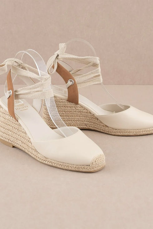Take Me Places Vegan Leather Espadrille Lace Up Wedges