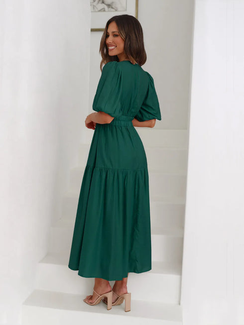 Tiered Surplice Half Sleeve Midi Dress