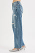 RISEN Full Size Mid Rise Fit Wide Baggy Leg Tie Washed Jeans Plus Size