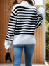 Striped Collared Neck Long Sleeve Sweater