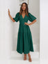 Tiered Surplice Half Sleeve Midi Dress