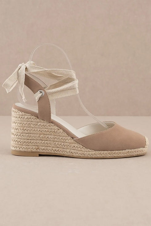 Take Me Places Vegan Leather Espadrille Lace Up Wedges