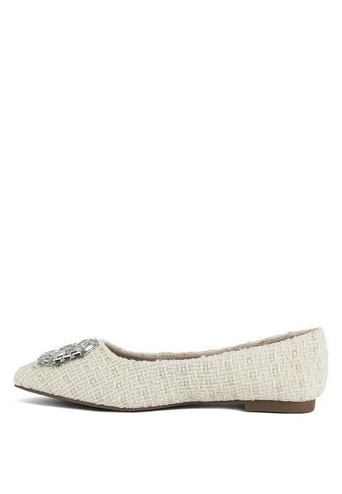 Aria Jewel Buckle Tweed Flats