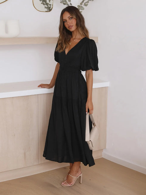 Tiered Surplice Half Sleeve Midi Dress