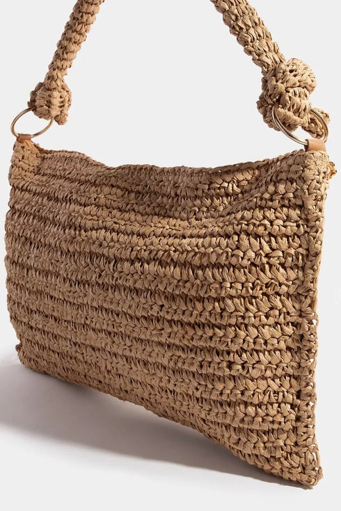 Fame Braided Handle Rectangular Straw Hand Bag