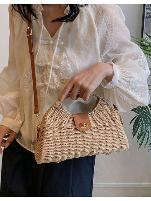 Straw Woven Adjustable Strap Crossbody Bag