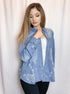 Distressed Light Blue Denim Button Up Shirt