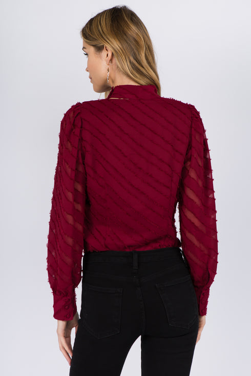 Rich Red Wine Cut-Out Chiffon Top