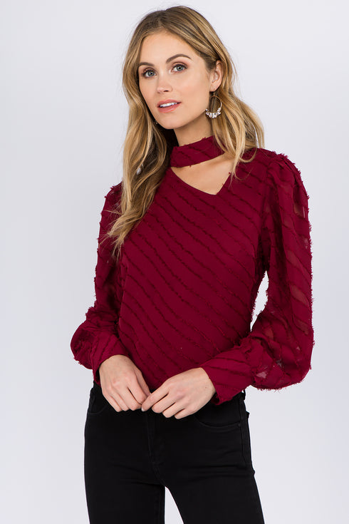 Rich Red Wine Cut-Out Chiffon Top