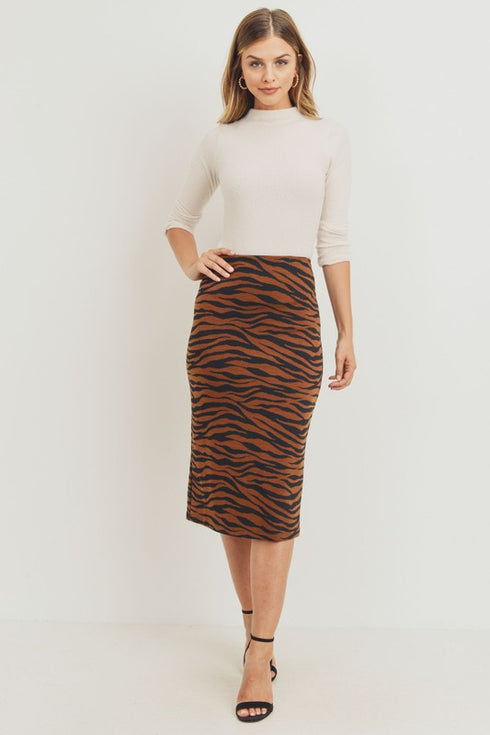 Tiger Print Double Knit Midi Skirt