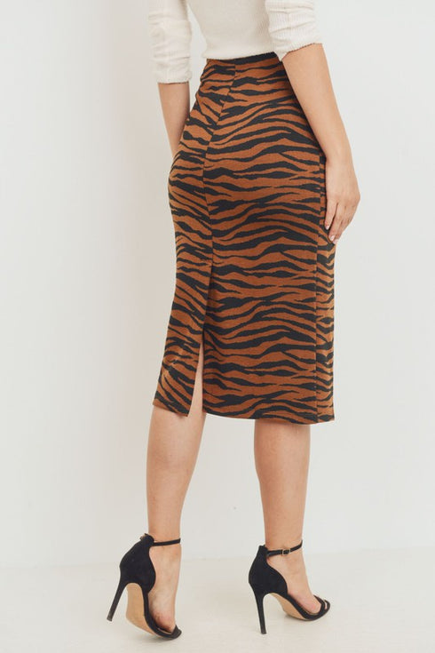 Tiger Print Double Knit Midi Skirt