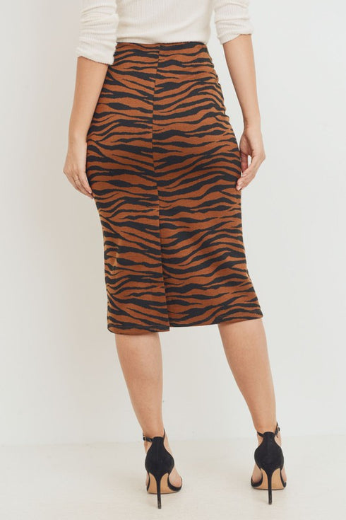 Tiger Print Double Knit Midi Skirt
