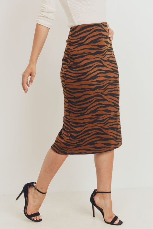 Tiger Print Double Knit Midi Skirt