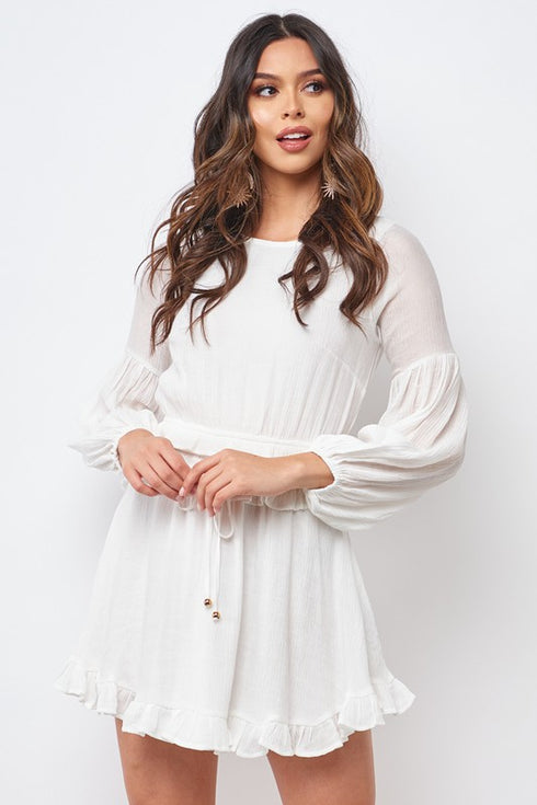 Long Sleeve Peasant Off-White Dress