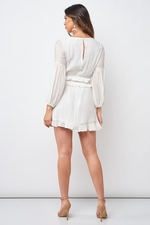 Long Sleeve Peasant Off-White Dress