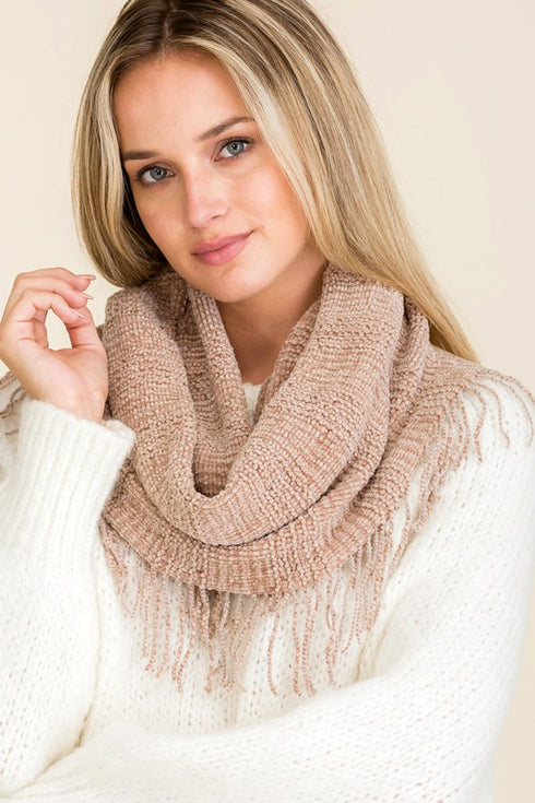 Taupe Fringe Infinity Scarf
