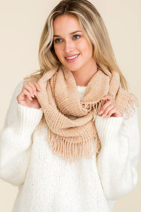 Cream Fringe Infinity Scarf