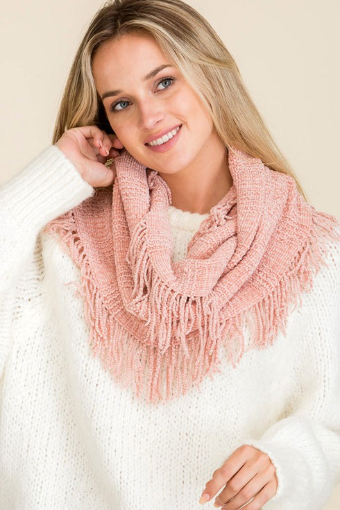 Pink Fringe Infinity Scarf