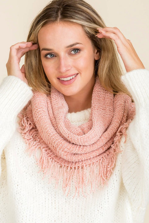 Pink Fringe Infinity Scarf