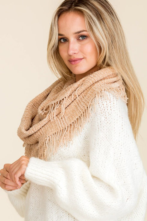 Cream Fringe Infinity Scarf