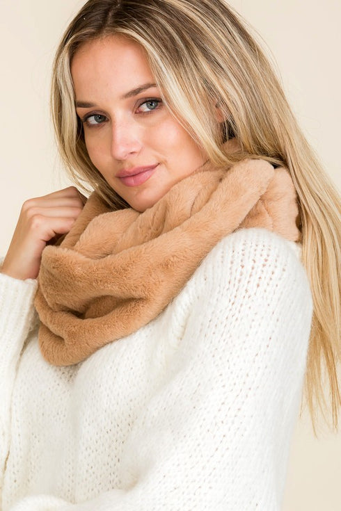 Tan Faux Fur Infinity Scarf