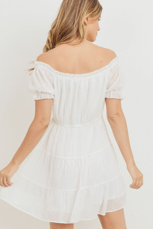 Blissful Flowerchild Off-Shoulder Puff Sleeve White Dress