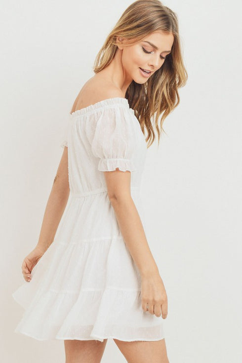 Blissful Flowerchild Off-Shoulder Puff Sleeve White Dress