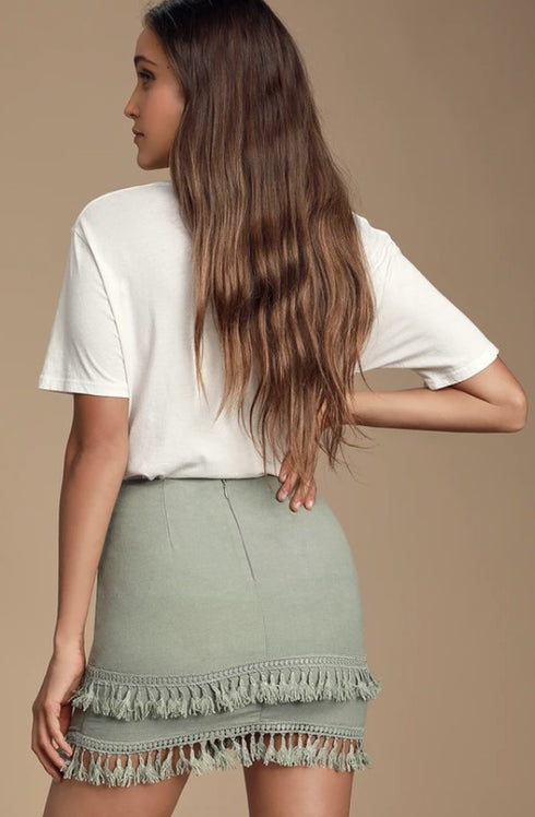 Sweet Lovely Sage Woven Mini Skirt
