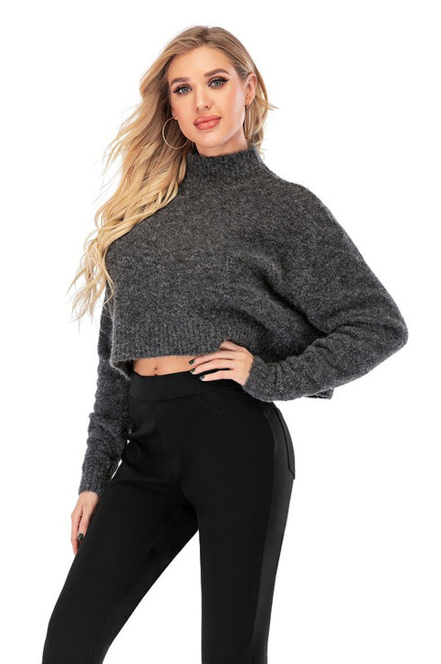 Cropped Dark Grey Wool Pullover Sweater
