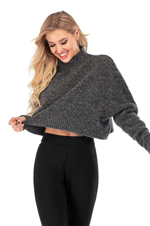Cropped Dark Grey Wool Pullover Sweater