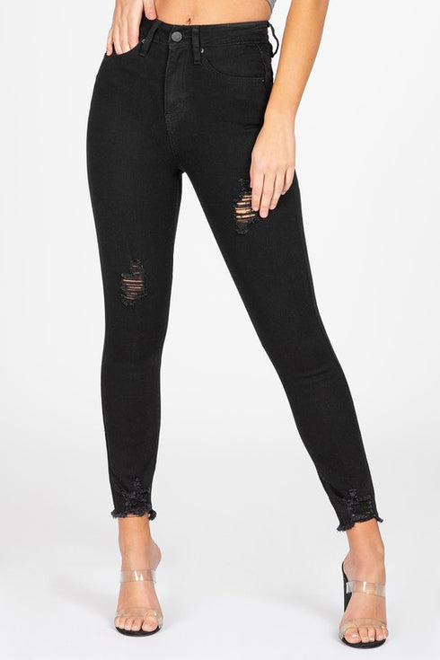 Vintage Dream Distressed Ankle Black Jeans