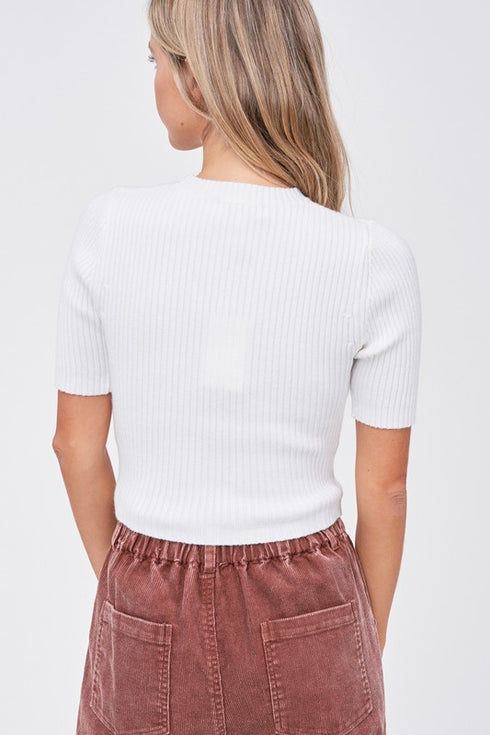 Innocence Light Cream Ribbed Knit Top