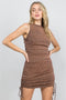 Rose Gold Metallic Drawstring Ruched Dress