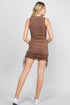 Rose Gold Metallic Drawstring Ruched Dress