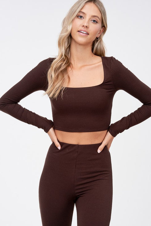 Chocolate Brown Scoopneck Crop Top