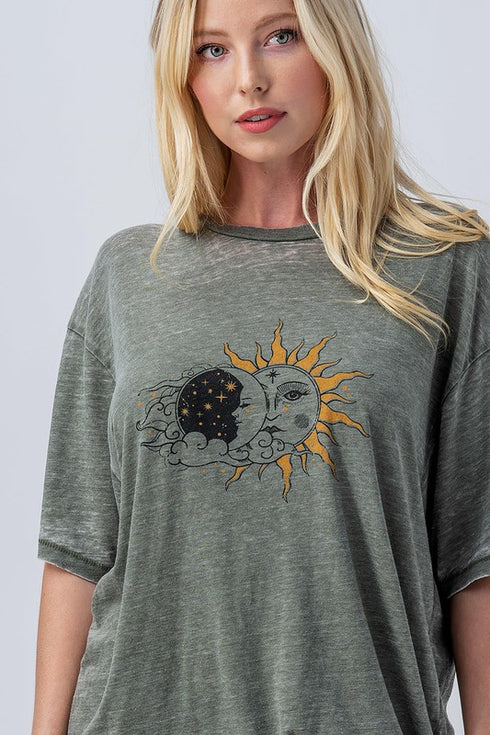 Solar Olive Green Burnout Oversized Graphic Tee