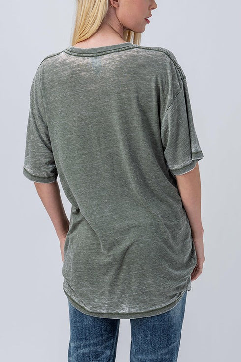 Solar Olive Green Burnout Oversized Graphic Tee