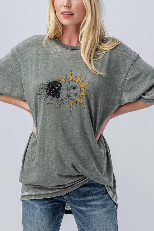 Solar Olive Green Burnout Oversized Graphic Tee