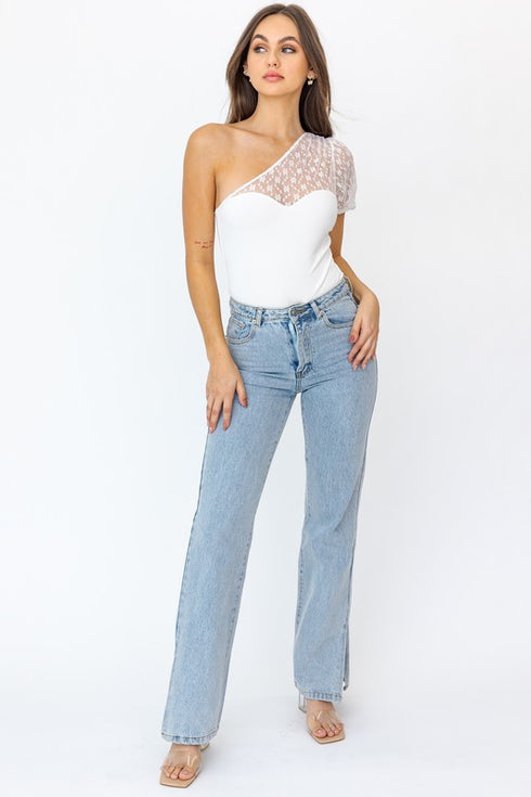 Lacey Shoulder White Bodysuit